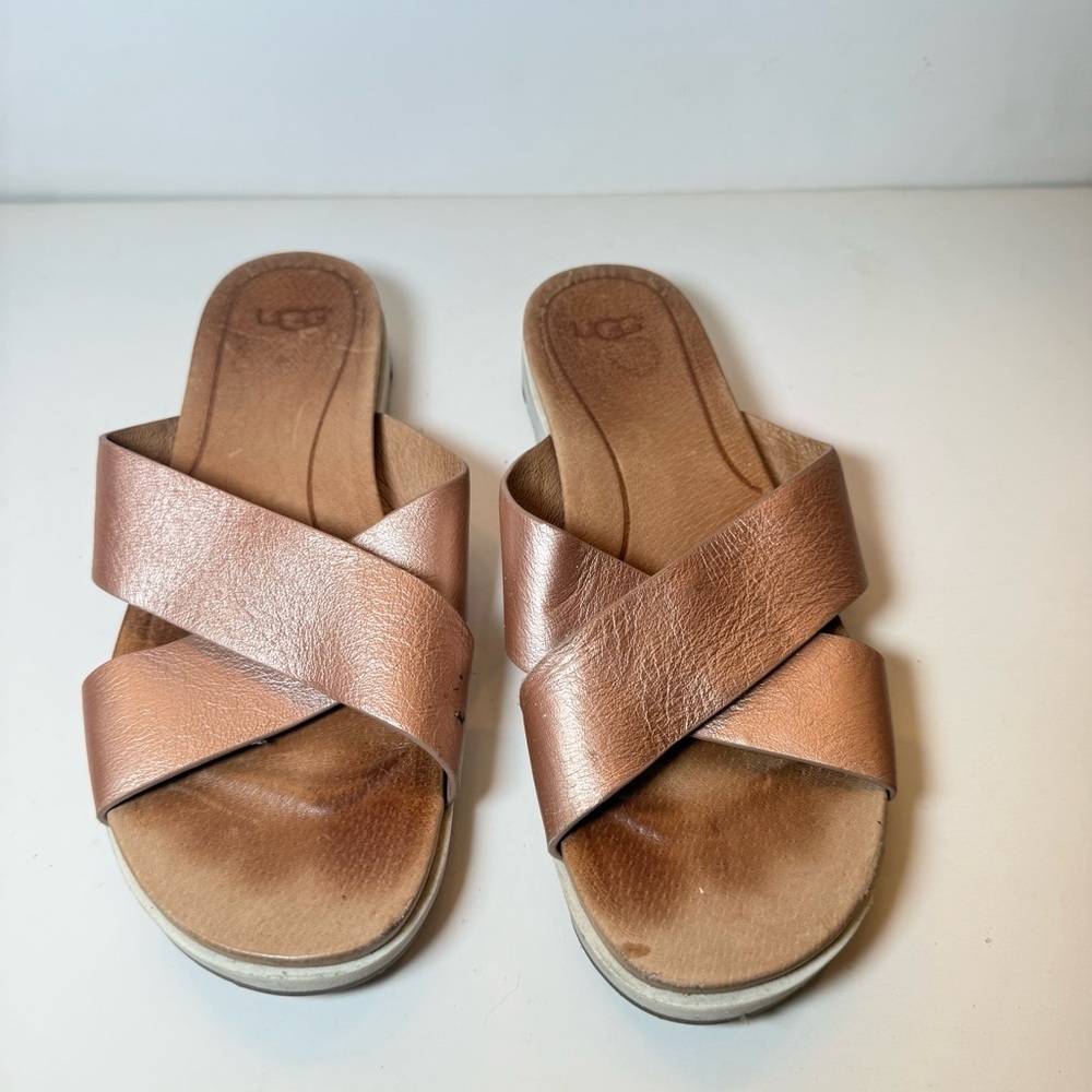 UGG Women's Metallic Pink Cross Strap Sandals